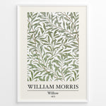 Load image into Gallery viewer, Framed William Morris Willow 1872 art print plakat with flowing green willow leaves on a white background.
