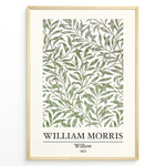 Load image into Gallery viewer, Framed William Morris Willow 1872 art print plakat with flowing green willow leaves on a white background.
