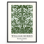 Load image into Gallery viewer, Framed William Morris Brother Rabbit 1882 art print plakat with detailed green foliage and rabbit pattern on a pale background.
