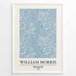 Load image into Gallery viewer, Framed William Morris Marigold 1875 art print plakat with detailed blue and white floral and leaf design.
