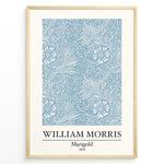 Load image into Gallery viewer, Framed William Morris Marigold 1875 art print plakat with detailed blue and white floral and leaf design.
