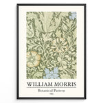 Load image into Gallery viewer, Framed William Morris Botanical Pattern 1862 art print plakat featuring detailed green and cream floral design with subtle blue and yellow accents.
