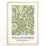 Load image into Gallery viewer, Framed William Morris Botanical Pattern 1862 art print plakat featuring detailed green and cream floral design with subtle blue and yellow accents.
