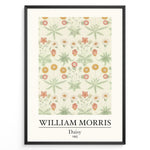 Load image into Gallery viewer, Framed William Morris Daisy 1862 art print plakat featuring delicate flowers and leaves in light green, yellow, and pink tones on a cream background.
