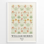 Load image into Gallery viewer, Framed William Morris Daisy 1862 art print plakat featuring delicate flowers and leaves in light green, yellow, and pink tones on a cream background.
