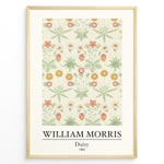 Load image into Gallery viewer, Framed William Morris Daisy 1862 art print plakat featuring delicate flowers and leaves in light green, yellow, and pink tones on a cream background.
