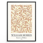 Load image into Gallery viewer, Framed William Morris Emery’s Willow 1874 art print plakat with yellow willow leaves and branches on a beige background.
