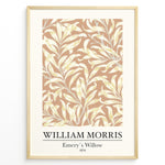 Load image into Gallery viewer, Framed William Morris Emery’s Willow 1874 art print plakat with yellow willow leaves and branches on a beige background.
