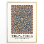 Load image into Gallery viewer, Framed William Morris Holland Park Carpet 1883 art print plakat with detailed blue, red, and gold floral carpet design.
