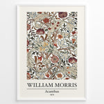 Load image into Gallery viewer, Framed William Morris Acanthus 1874 art print plakat featuring detailed floral and leaf patterns in red, beige, and green tones.
