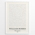 Load image into Gallery viewer, William Morris Pure Acorn 1892 art print plakat featuring beige botanical pattern of oak leaves and acorns in a minimalist style with black frame
