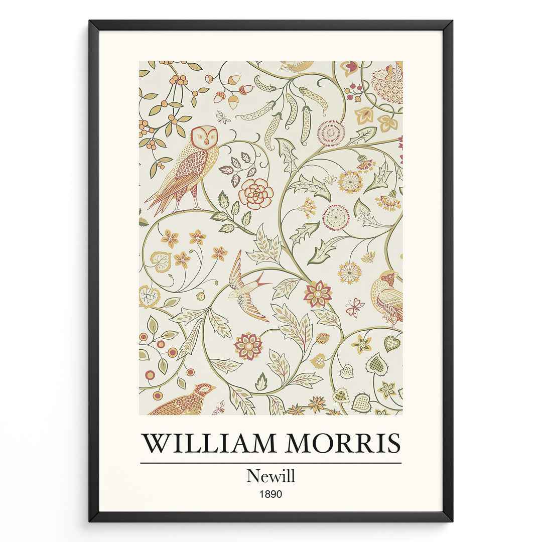 William Morris Newill 1890 floral and bird pattern plakat vintage art print in black frame.