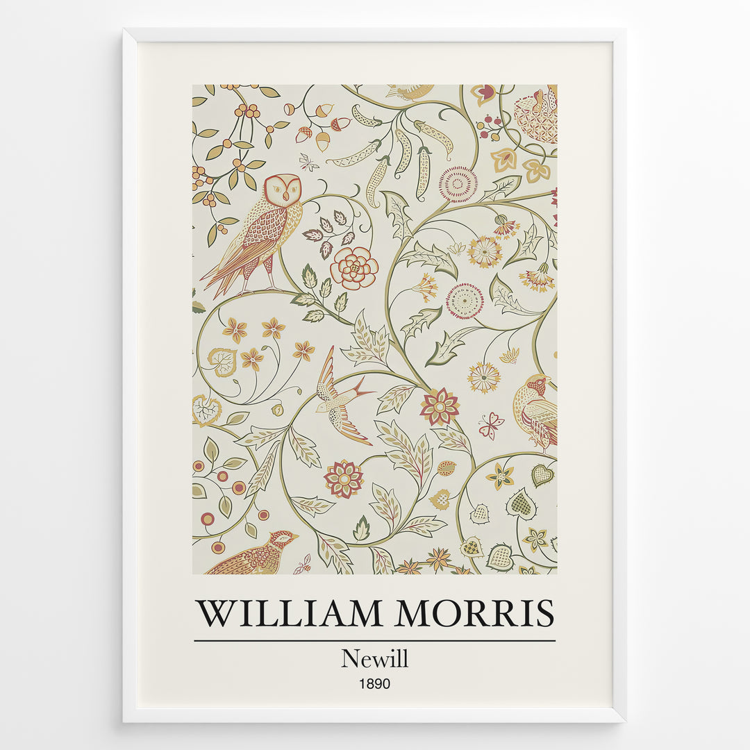 William Morris Newill 1890 floral and bird pattern plakat vintage art print in black frame.