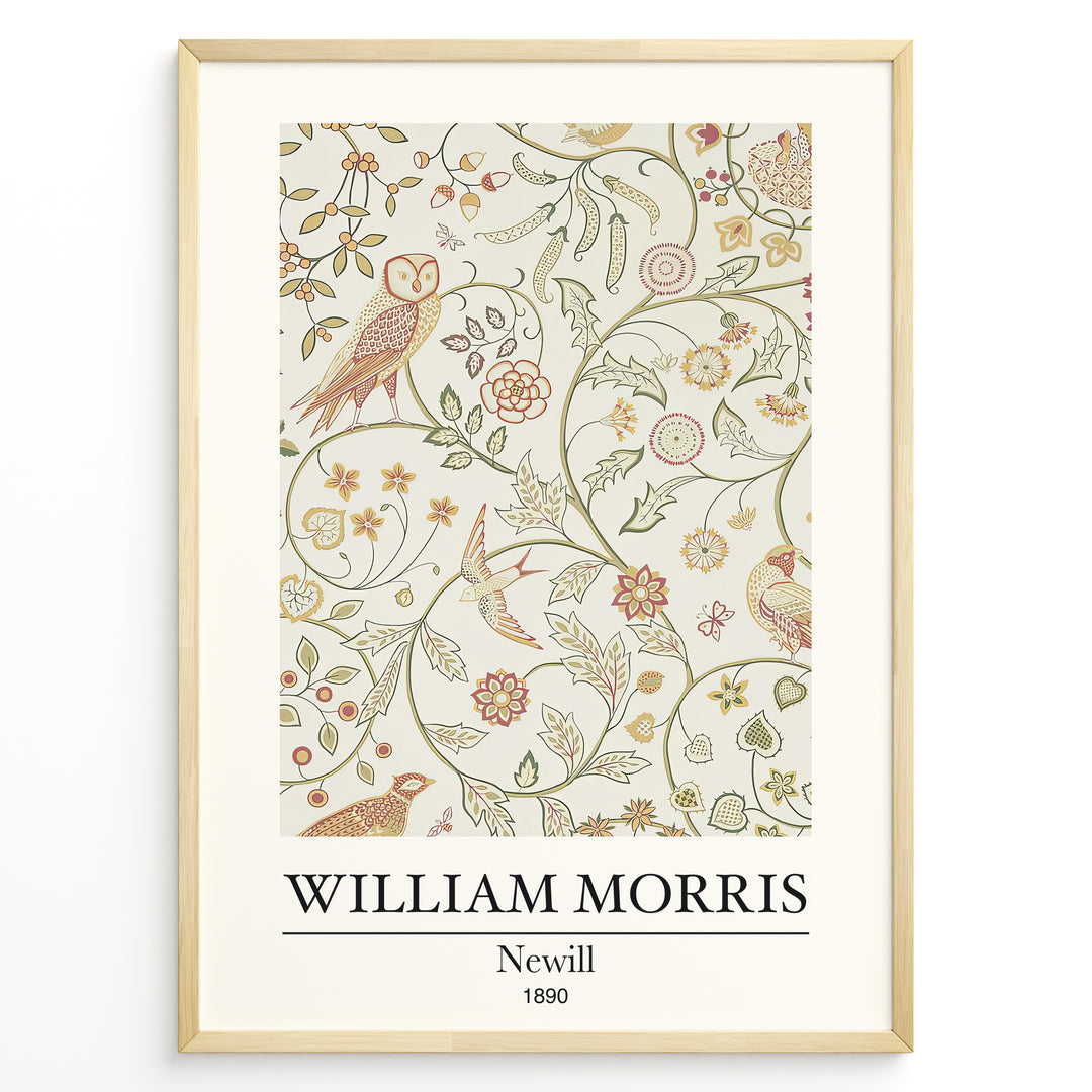 William Morris Newill 1890 floral and bird pattern plakat vintage art print in black frame.