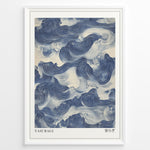 Load image into Gallery viewer, Japanske plakater | Framed wall art depicting flowing blue Japanese-style ocean waves, titled &quot;Yasuragi&quot; with kanji characters representing peace and tranquility.
