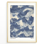Load image into Gallery viewer, Japanske plakater | Framed wall art depicting flowing blue Japanese-style ocean waves, titled &quot;Yasuragi&quot; with kanji characters representing peace and tranquility.
