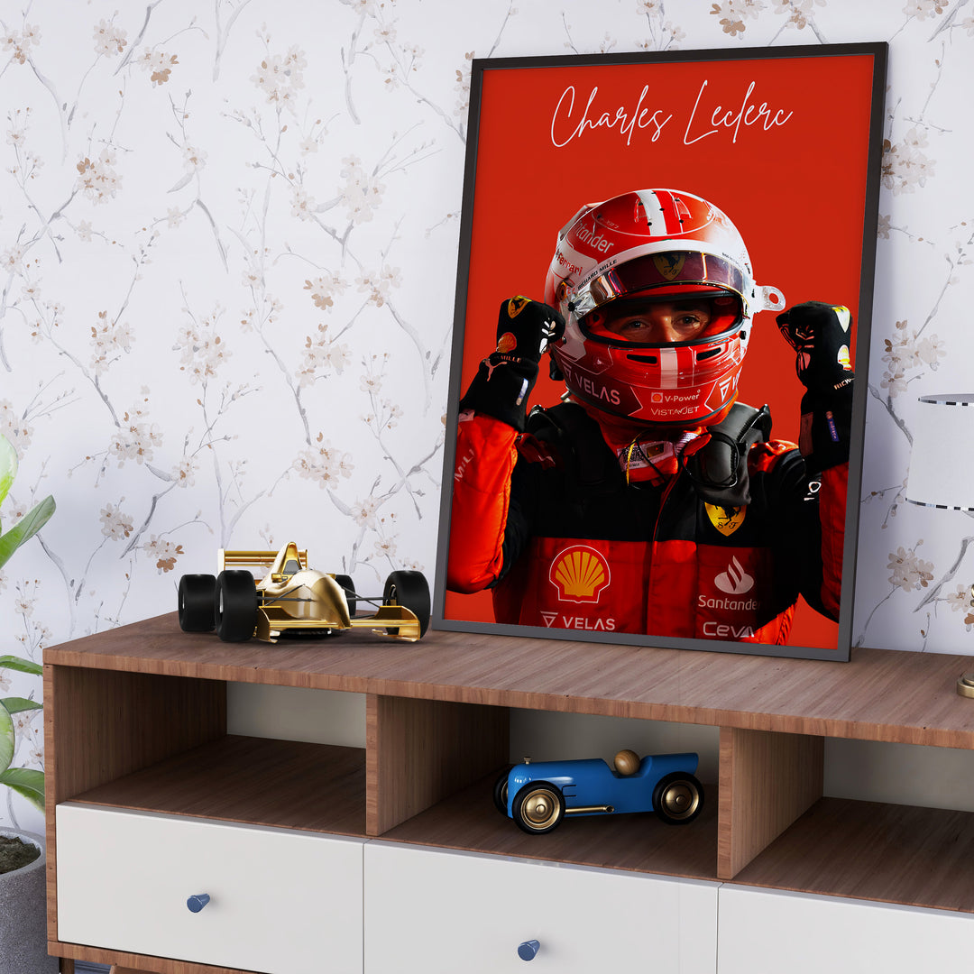 Charles Leclerc F1 Plakat | Unikt Racerdesign | Formel 1 Baner | Dynamisk Motorsport Kunst | Plakaty.dk