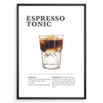 Load image into Gallery viewer, Espresso Tonic recipe poster with layered espresso over tonic water in a glass with ice.
