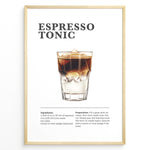 Load image into Gallery viewer, Espresso Tonic recipe poster with layered espresso over tonic water in a glass with ice.
