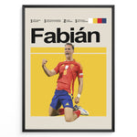 Load image into Gallery viewer, Fabián Ruiz fodbold plakat | Spanien landsholdstrøje i rød og blå med jubelscene – ideel til fans af herrefodbold og La Roja
