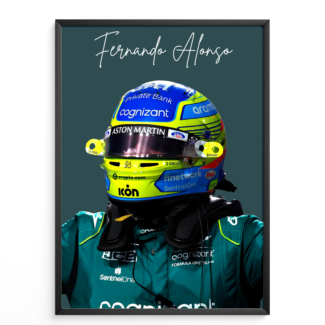 Fernando Alonso F1 Plakat | Eksklusivt Racerdesign | Formel 1 Baner | Dynamisk Motorsport Kunst | Plakaty.dk