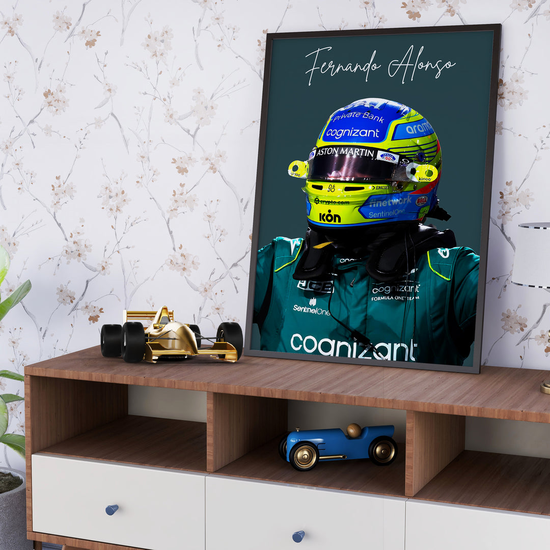 Fernando Alonso F1 Plakat | Eksklusivt Racerdesign | Formel 1 Baner | Dynamisk Motorsport Kunst | Plakaty.dk