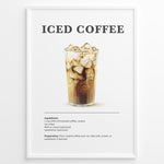 Load image into Gallery viewer, Iced coffee recipe poster with a tall glass of iced brewed coffee.
