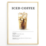 Load image into Gallery viewer, Iced coffee recipe poster with a tall glass of iced brewed coffee.

