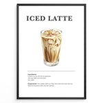 Load image into Gallery viewer, Iced latte recipe poster with a glass of iced espresso and milk.
