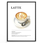 Load image into Gallery viewer, Latte recipe artwork with a cup of latte art on a saucer with a spoon.
