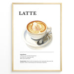 Load image into Gallery viewer, Latte recipe artwork with a cup of latte art on a saucer with a spoon.
