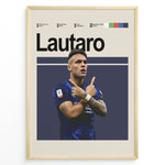 Load image into Gallery viewer, Poster featuring a football player in a blue jersey posing with crossed arms, with bold text at the top and a clean graphic layout, framed as modern sports wall art.

